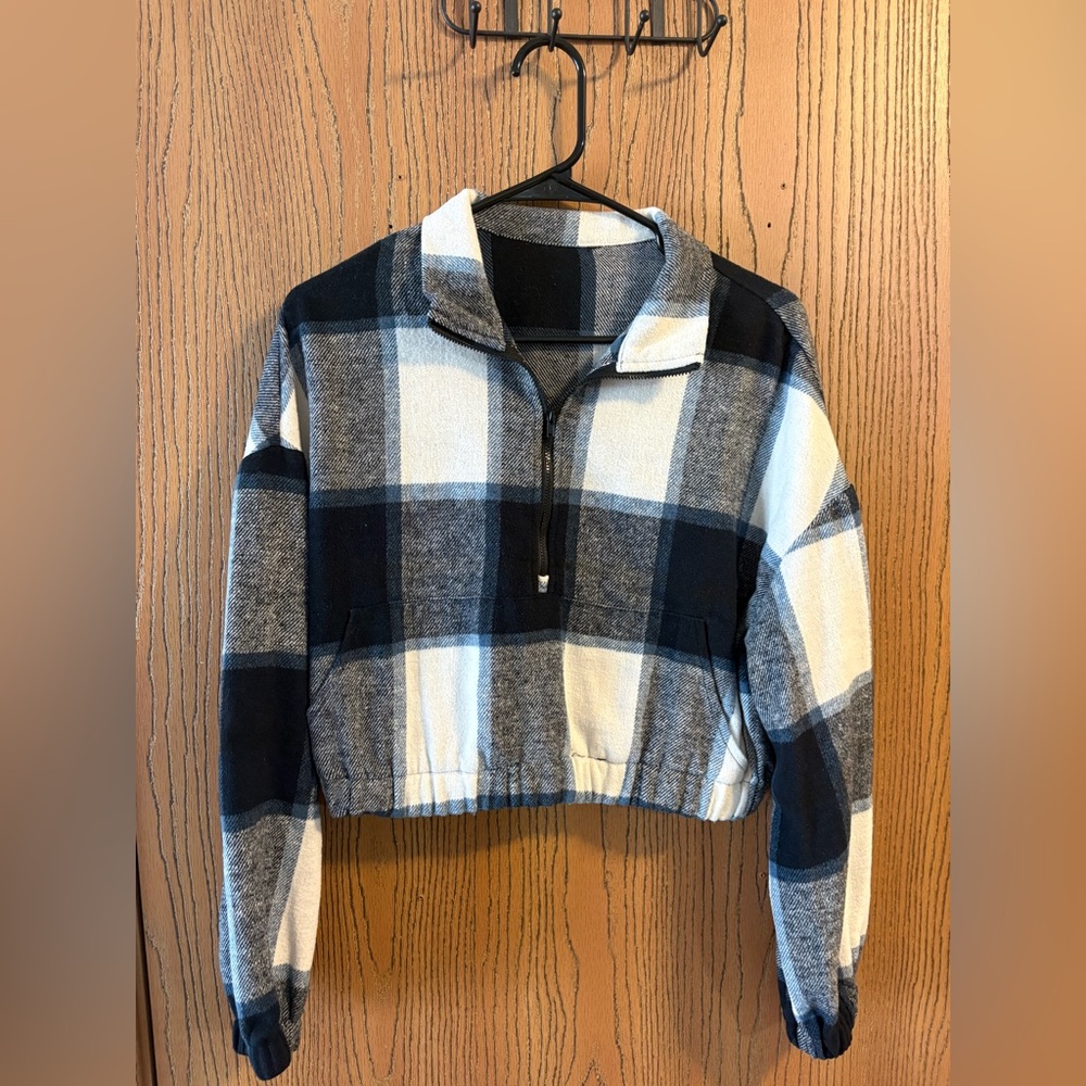 Cropped Flannel Zip Up with Pockets